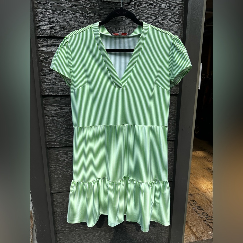 Jude Connally Green Striped Midi Dress